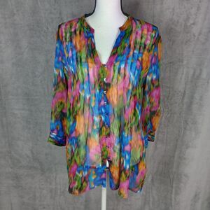 Cynthia Steffe‎ Button Long Sleeve Sheer Colorful Top Tunic Business Cocktail